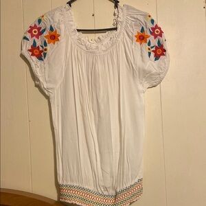 Embroidered White Blouse with Colorful Floral Accents